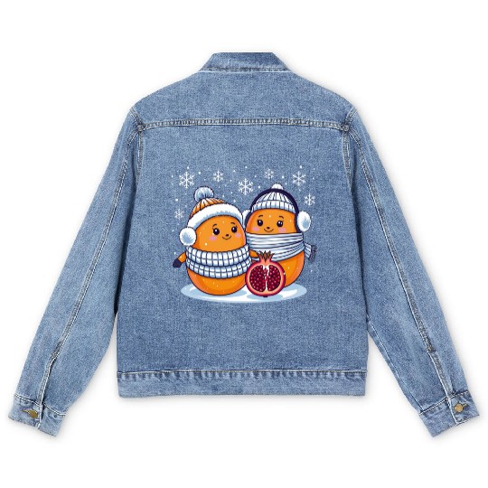 Cozy Winter Fruits: Oranges & Pomegranate Men's Denim Jackets