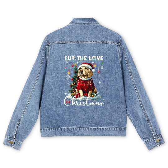 Labrador Retriever Christmas Tree Decorations Dog Men's Denim Jackets