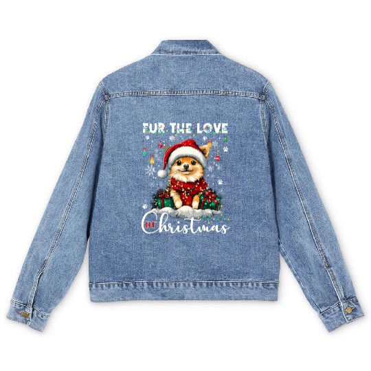 Pomeranian Christmas Tree Decorations Dog Lover Men's Denim Jackets