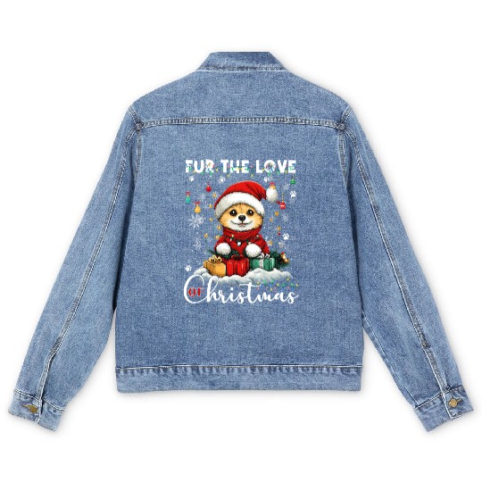 Pomeranian Christmas Tree Decorations Dog Lover Men's Denim Jackets