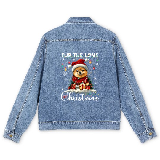 Pomeranian Christmas Tree Decorations Dog Lover Men's Denim Jackets