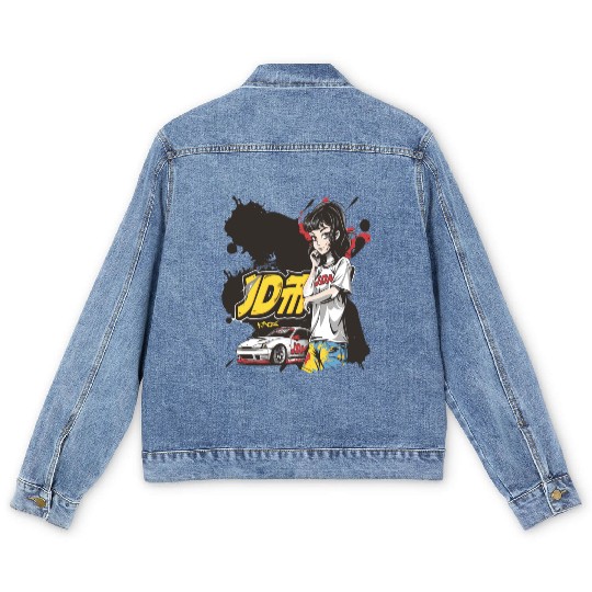 Cute Anime Girl JDM Car Street Racer Men's Denim Jackets