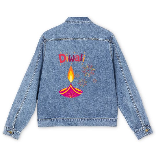 Diwali Design with Lamp & Festive Fireworks Men's Denim Jackets
