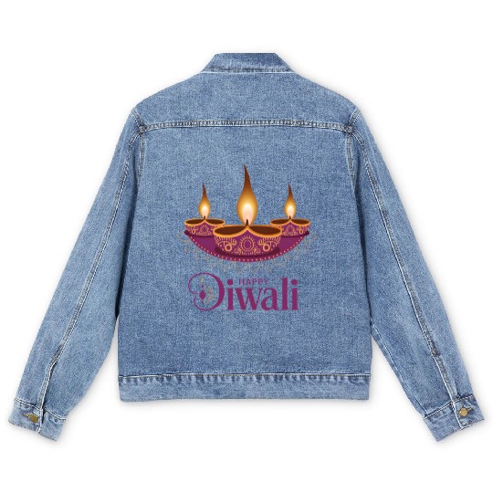 Happy Diwali with Beautiful Diya Lamps Men's Denim Jackets
