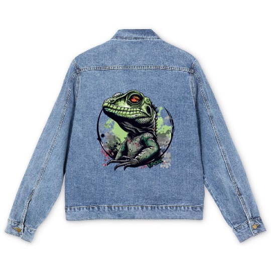 Water Dragon Lizard Men's Denim Jackets