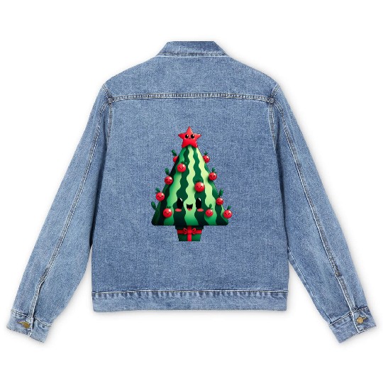 Christmas tree watermelon design Men's Denim Jackets