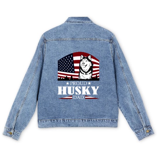 HUSKY DAD AMERICAN FLAG- DOG HUSKY Men's Denim Jackets