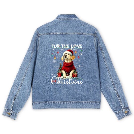 Labrador Retriever Christmas Tree Decorations Dog Men's Denim Jackets