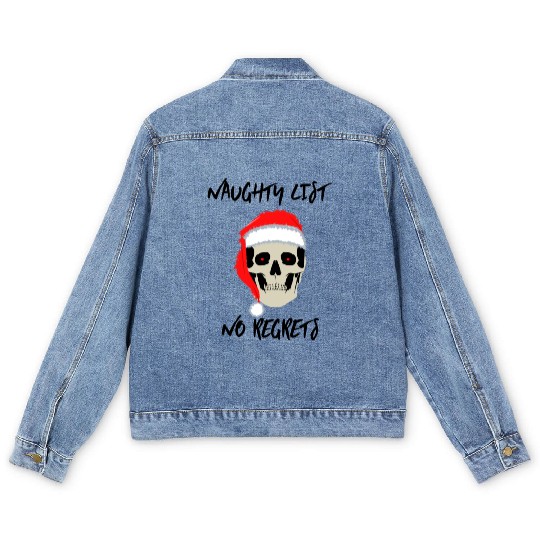 Naughty List No Regrets Santa Skull Men's Denim Jackets