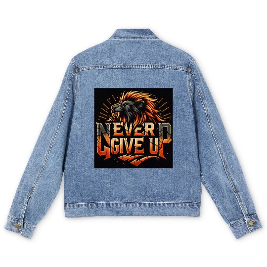 Never Give Up Fiery Lion Motivational Men's Denim Jackets