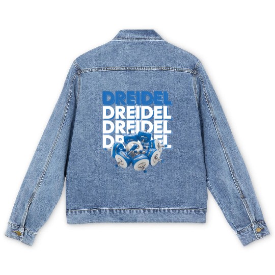 Spinning Dreidels Hanukkah Fun Men's Denim Jackets