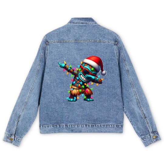 Dabbing Tiki Luau Hawaiian Hawaii Tiki Mask Men's Denim Jackets