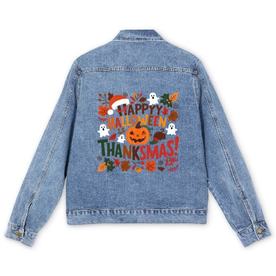 Happy Halloween Thanksmas Men's Denim Jackets