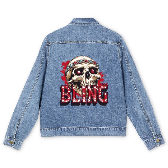 Diamond and Ruby Bling Skull Men's Denim Jackets