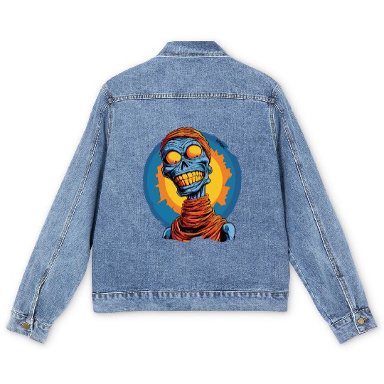 Blue and Funny Cartoon Skeleton Skull Mummy Men's Denim Jackets