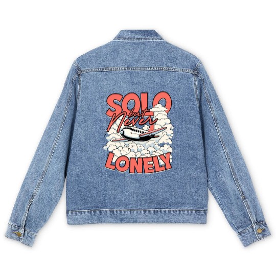 First Solo Flight Pilot Solo But Never Lonely Men's Denim Jackets