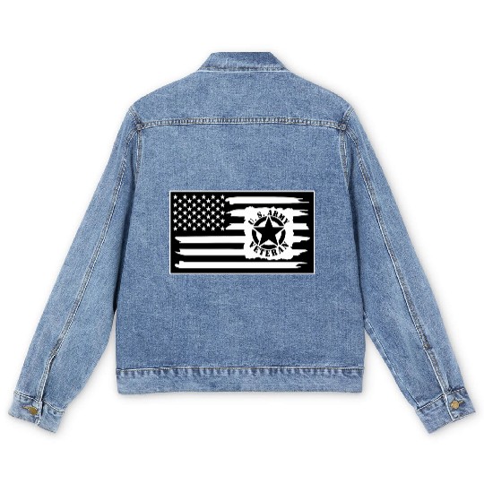 Army Veteran Flag LIKE US ON FB #USAPatriotGraphic Men's Denim Jackets