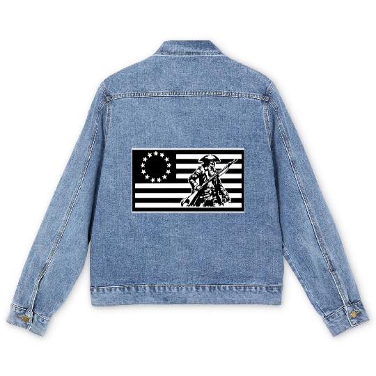 1776 Militia Skull Flag LIKE US ON FB #USAPatriot Men's Denim Jackets