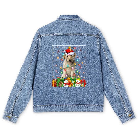 Labradoodle Dog Christmas Lights Men's Denim Jackets