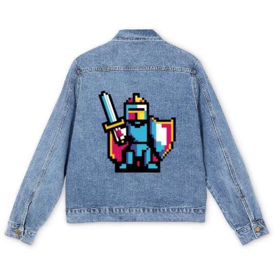 knight pixel art Men's Denim Jackets
