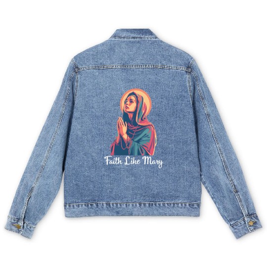 Virgin Mary Faith Like Mary Men's Denim Jackets