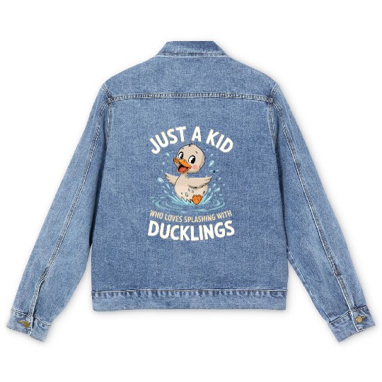 Just a Kid Who Loves Splashing with Ducklings Men's Denim Jackets