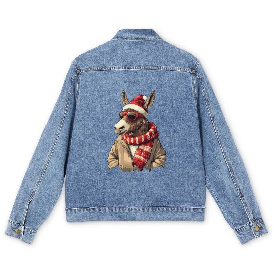 Donkey Christmas / Santa Claus Donkey Men's Denim Jackets