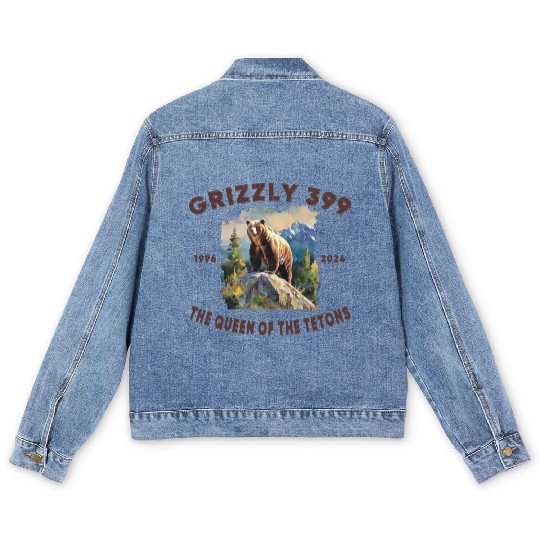 Grizzly 399 1996 - 2024, Queen of the Tetons Men's Denim Jackets