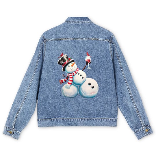 Snowman With Wine Christmas Funny Xmas Gift Men's Denim Jackets