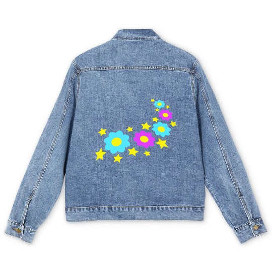 Many Pretty Daisy Flowers Decorative Stars Design Men's Denim Jackets