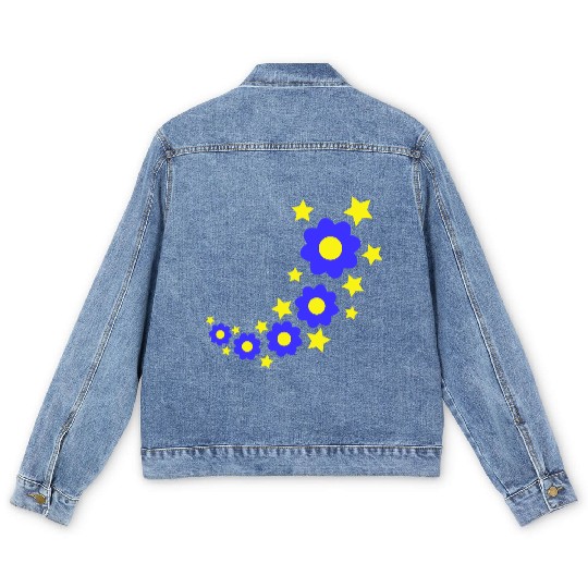Many Pretty Daisy Flowers Decorative Stars Design Men's Denim Jackets