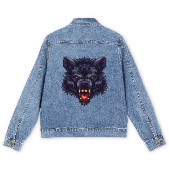 dark wolf face Men's Denim Jackets