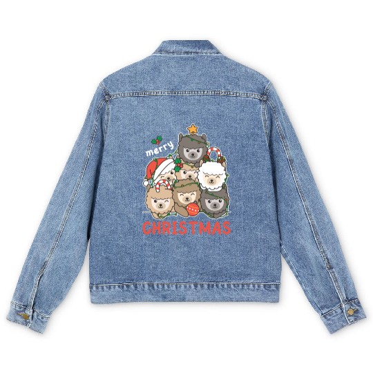 Alpaca Christmas Tree Merry Christmas Men's Denim Jackets
