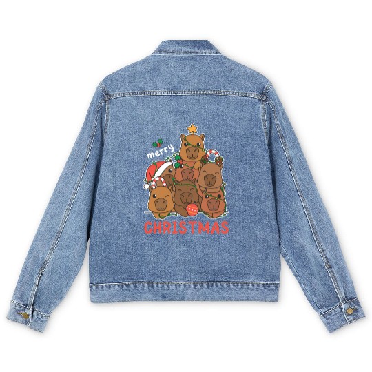 Capybara Christmas Tree Merry Christmas Men's Denim Jackets