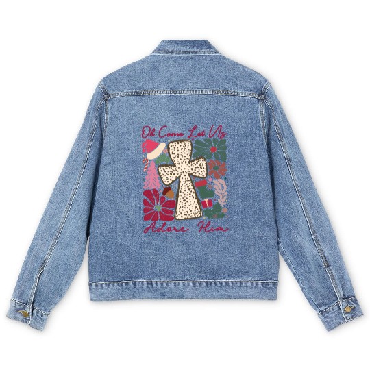 Oh Come Let Us Adore Him Funny Chrismas Jesus Men's Denim Jackets