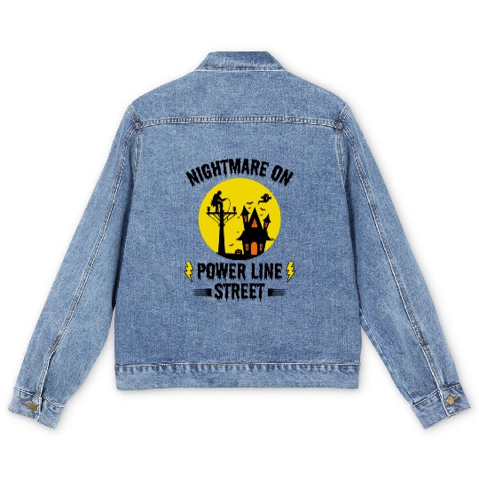 Nightmare on Power Line Street – Lineman Halloween Men's Denim Jackets