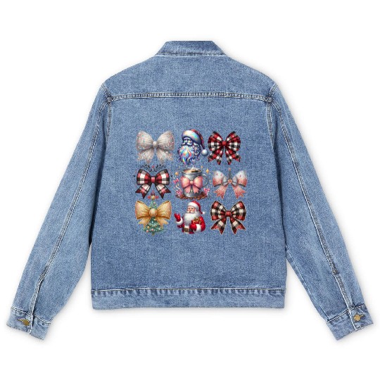 Coquette Bow Santa Christmas Tree Cake Candy Men's Denim Jackets