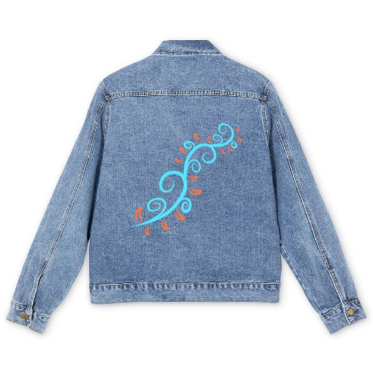 Vine Plant Blue Orange Leaves Decorative Pattern Men's Denim Jackets