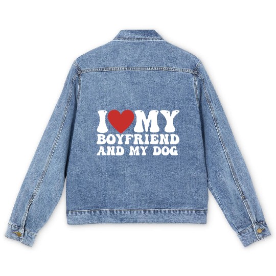 I love my Boyfriend and my Dog Men's Denim Jackets