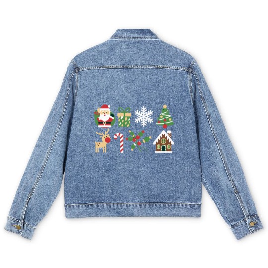 Christmas Icons Santa Tree Reindeer Festive Family Men's Denim Jackets