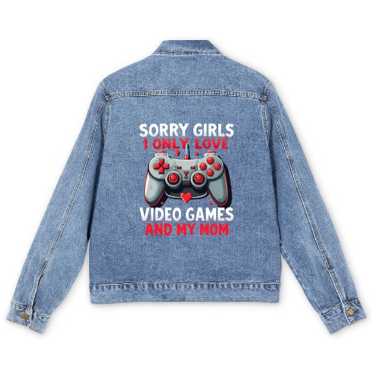 Valentines Day Boys kids Mom Son Video Games Gamer Men's Denim Jackets