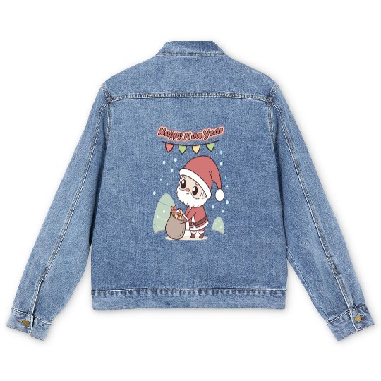 Chibi Santa Happy New Year Celebration Men's Denim Jackets