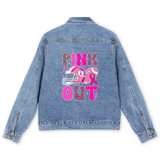 Pink Out Breast Cancer Football Mom Girls Women Men's Denim Jackets