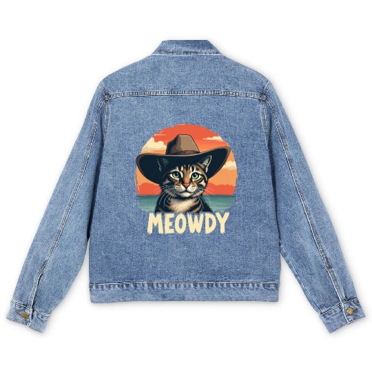 Meowdy Cowboy Cat Funny Howdy Meowdy Cowboy Cat Men's Denim Jackets