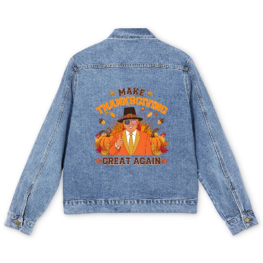 Make Thanksgiving Great Again Autumn Fall Leaves Men's Denim Jackets