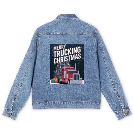 Merry Trucking Christmas Festive Holiday celebrate Men's Denim Jackets