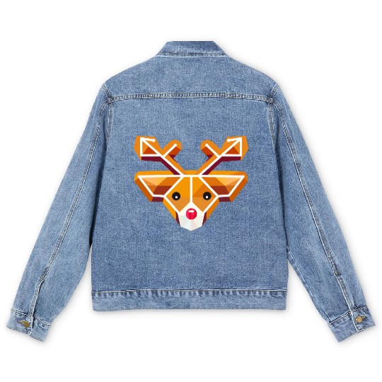 Geometric reindeer head motif in gingerbread style Men's Denim Jackets