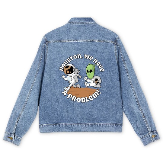 Houston, we have a problem! Funny alien Men's Denim Jackets