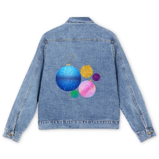 Xmas multicolor glisser balls ornement Men's Denim Jackets