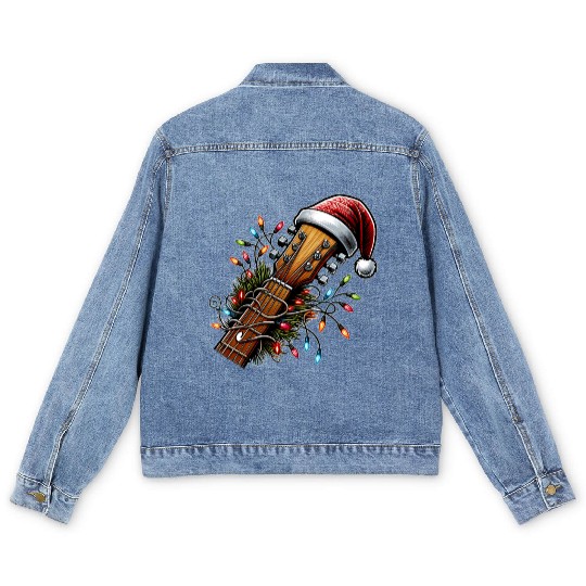 Guitar Player Guitarist Christmas Hat Xmas Men's Denim Jackets